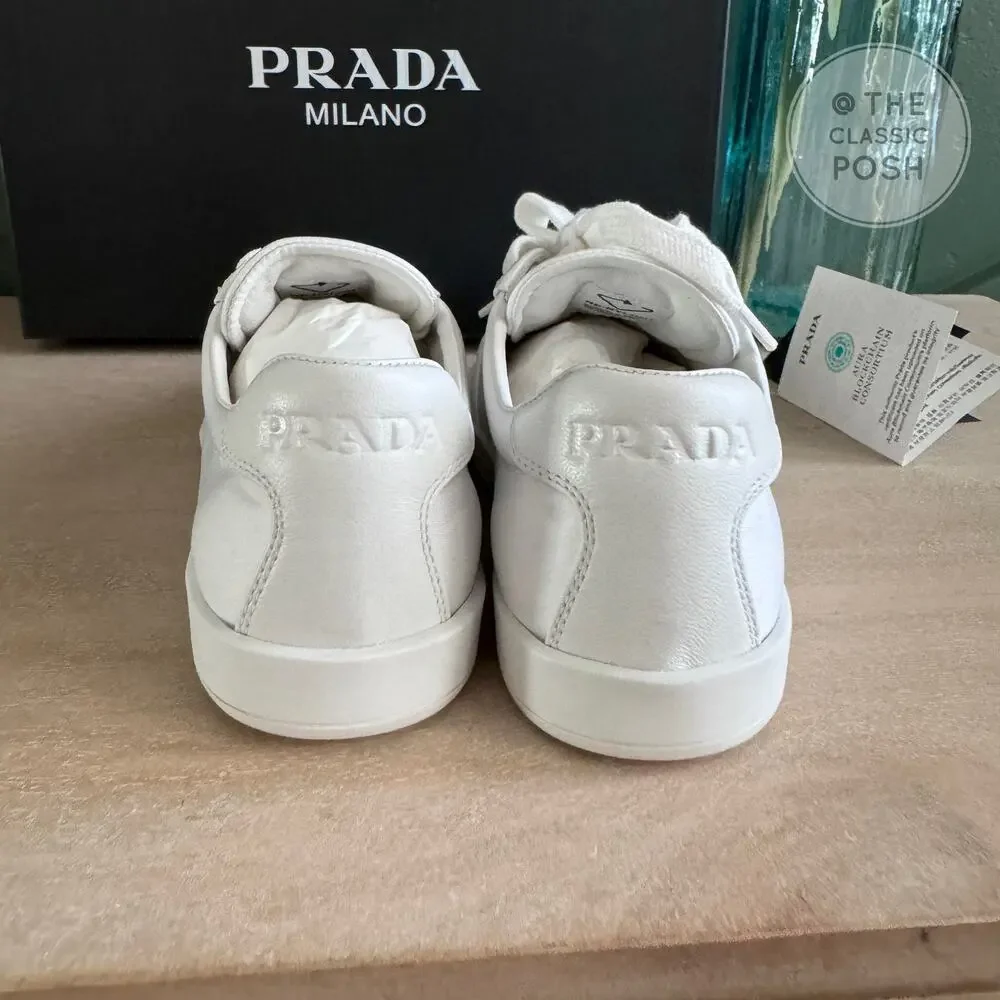 NEW Prada  Nappa Re Nylon White Sneakers Low Top Sz 35